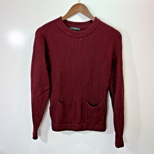 Women’s Ribbed Merino Wool Sweater Size XS P Pockets Burgundy‎ Minimalist Luxury